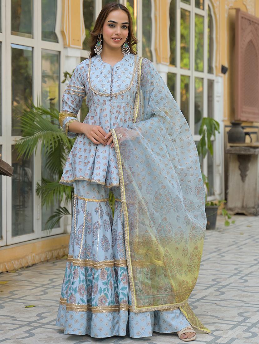 women three quarter sleeve kurta sharara with dupatta set - 21931194 -  Standard Image - 1