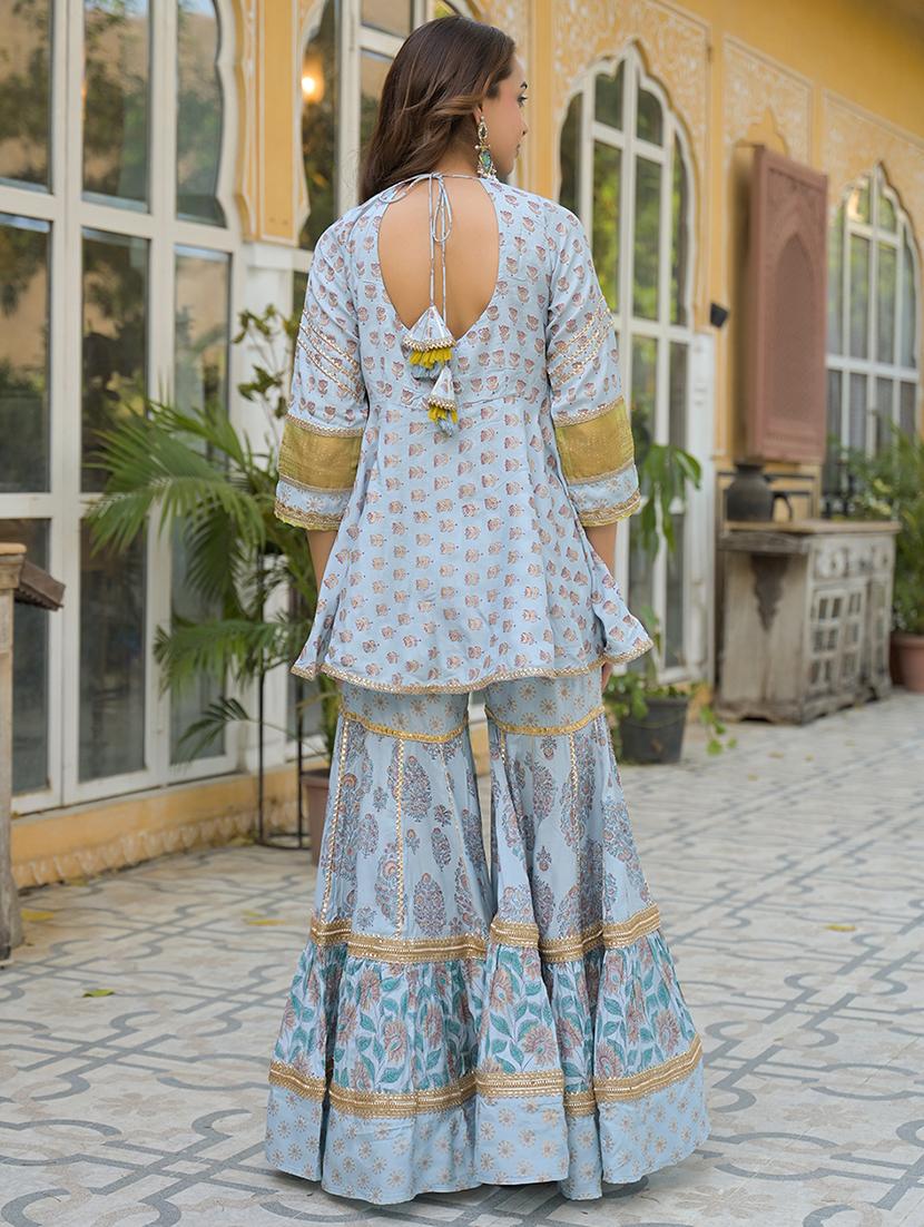 women three quarter sleeve kurta sharara with dupatta set - 21931194 - Standard Image - 4