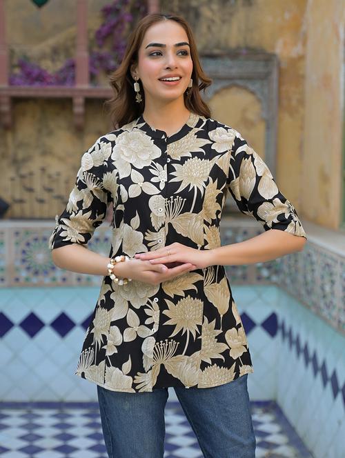 women floral print mandarin neck a-line tunic - 21931204 - Standard Image - 0