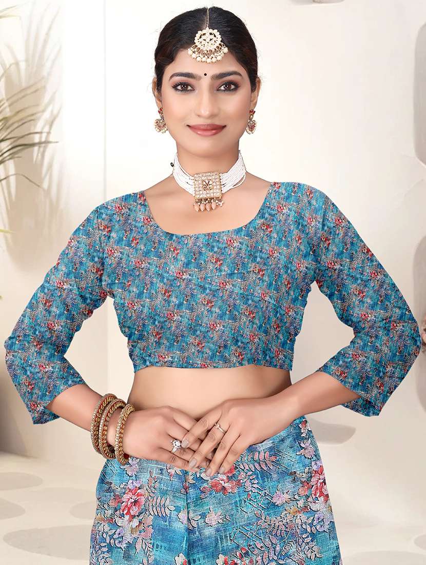 women blue printed saree with blouse - 21931205 -  Standard Image - 4