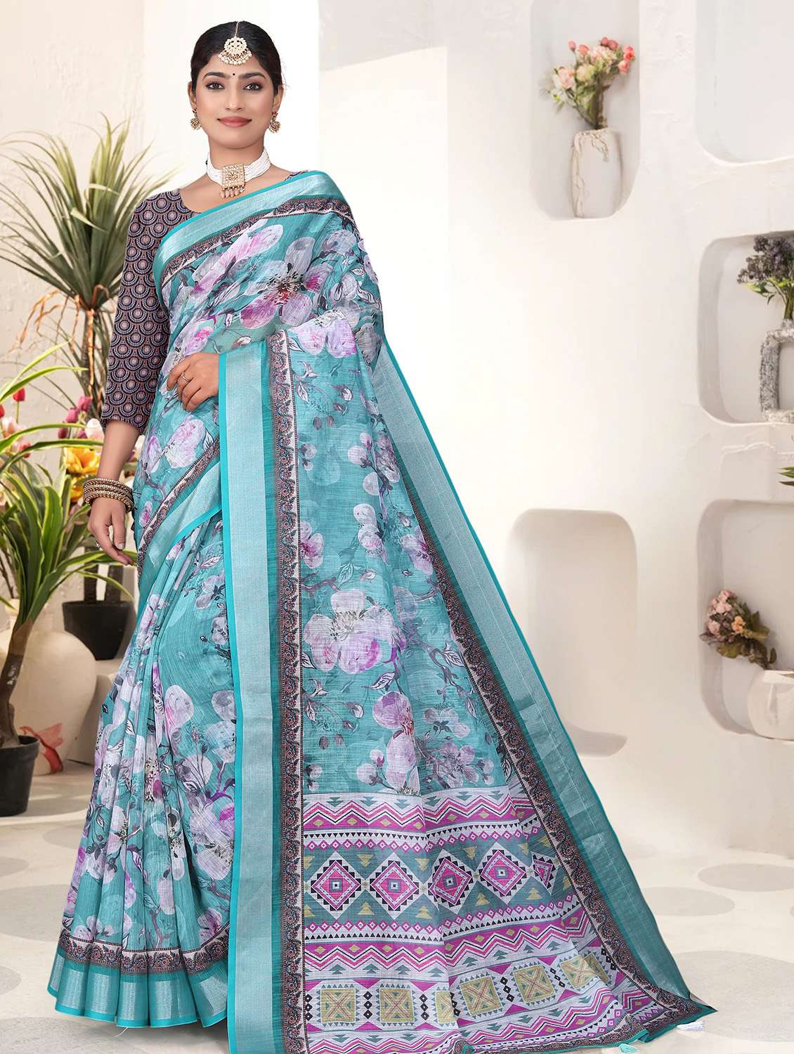 blue art silk printed saree with blouse - 21931207 - Standard Image - 1