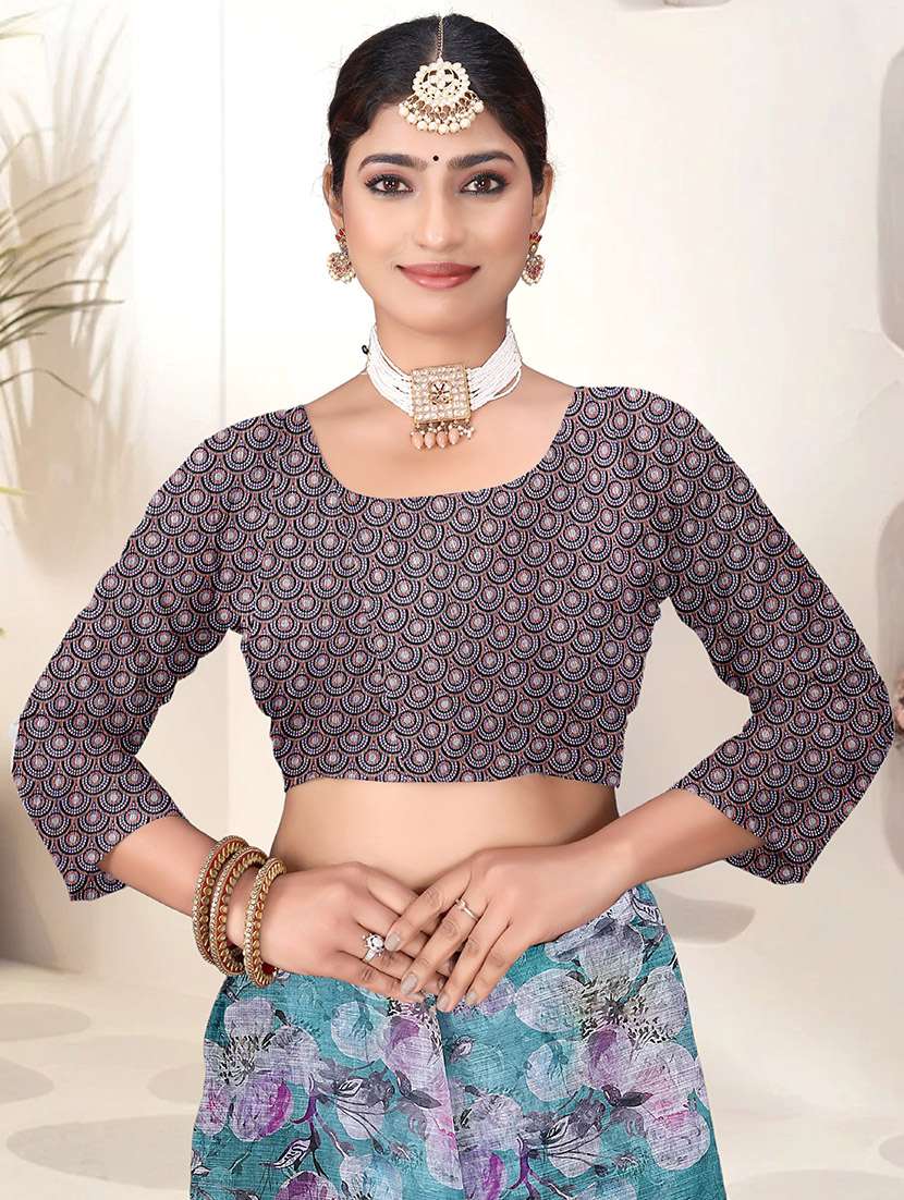 blue art silk printed saree with blouse - 21931207 - Standard Image - 4
