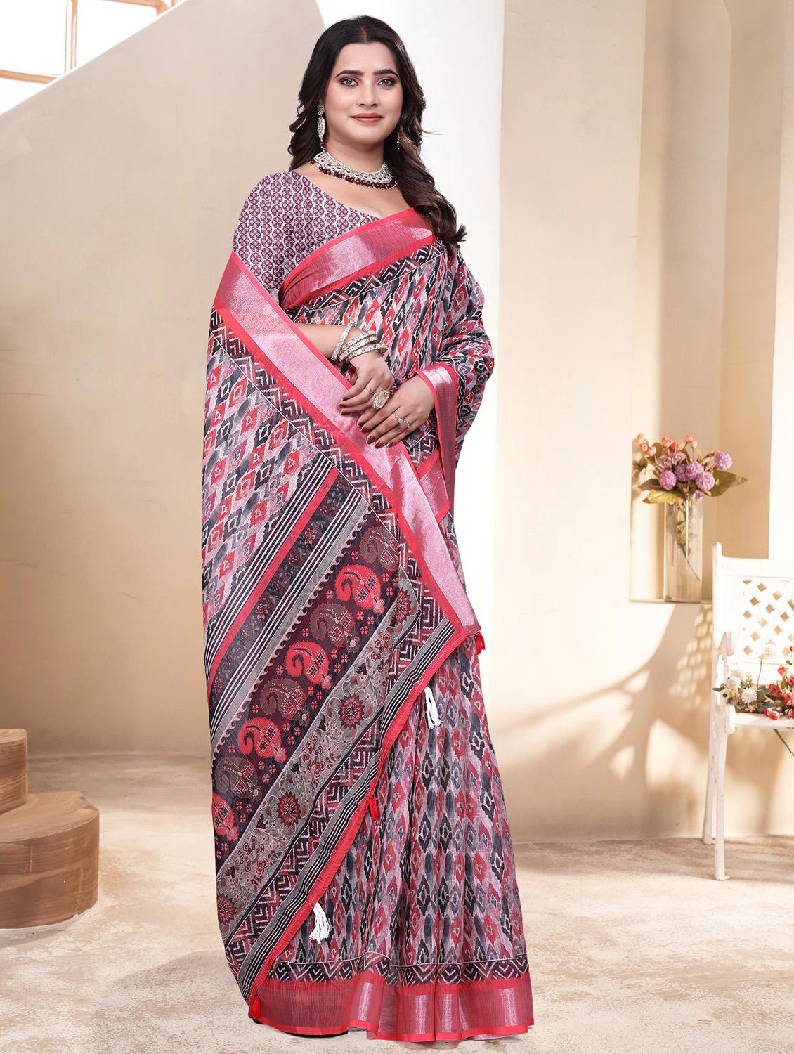 women printed casual wear saree with blouse - 21931225 - Standard Image - 1