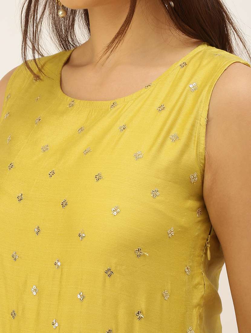 women lime sleeveless embellished ethnic top - 21931247 -  Standard Image - 4