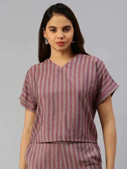 women printed short sleeve crop top - 21931249 - Standard Image - 0
