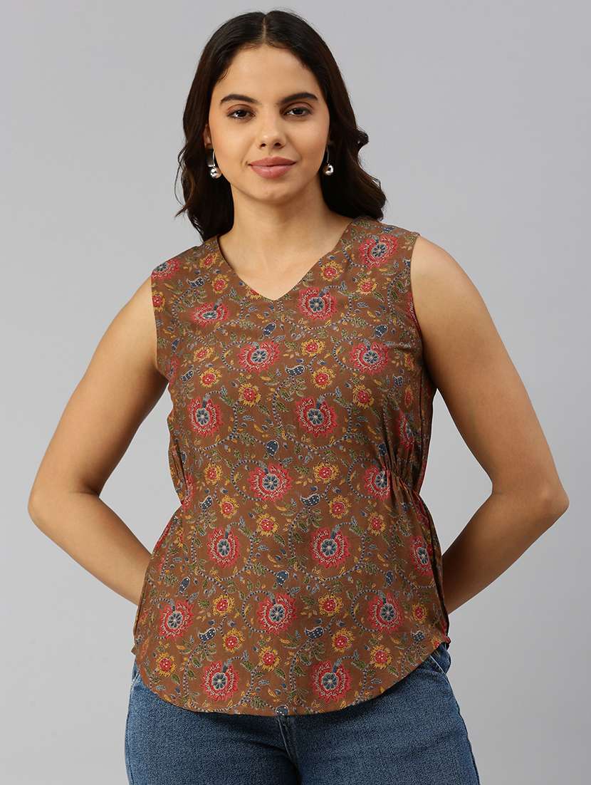 women floral printed sleeveless a-line ethnic top - 21931252 -  Standard Image - 1