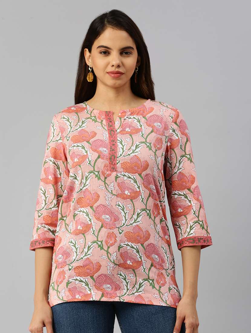 women three quarter sleeve straight kurti - 21931255 -  Standard Image - 1