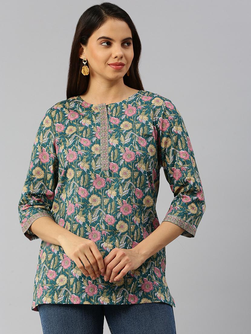 women three quarter sleeve straight kurti - 21931256 - Standard Image - 1