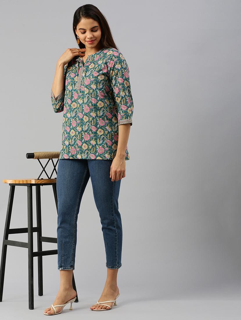 women three quarter sleeve straight kurti - 21931256 - Standard Image - 4
