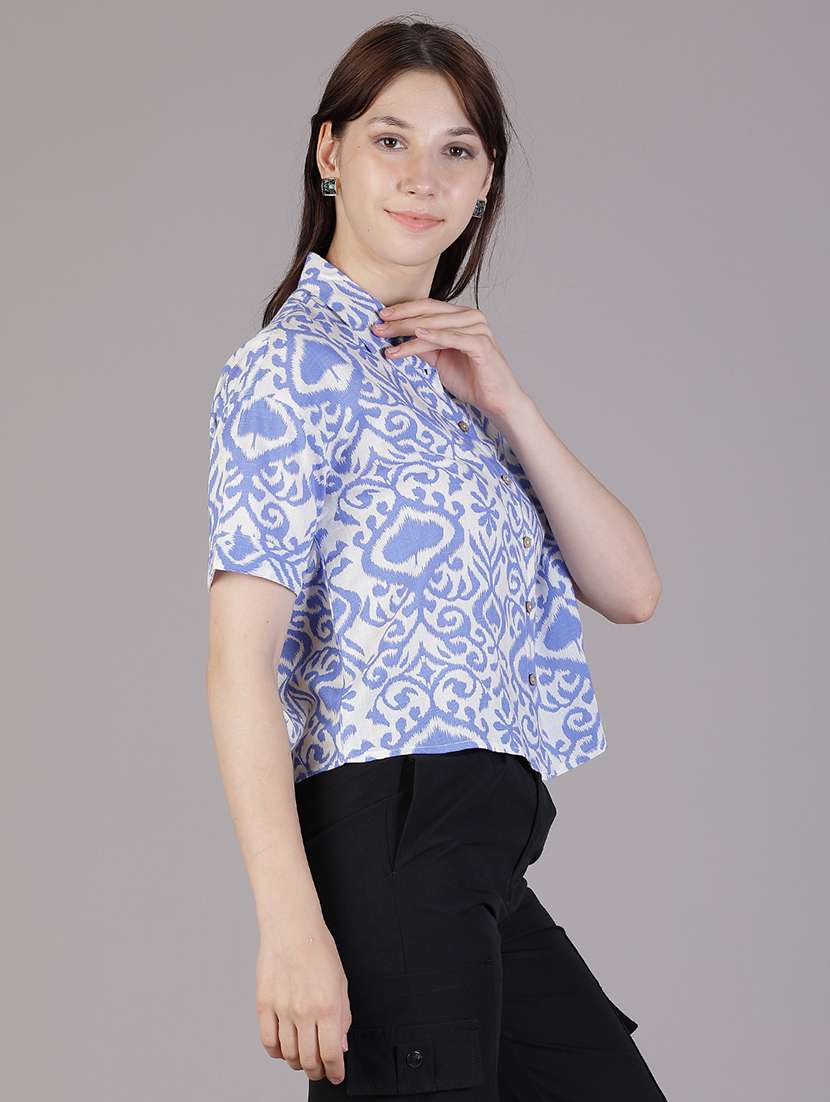 women printed collared short sleeve shirt - 21931318 -  Standard Image - 1