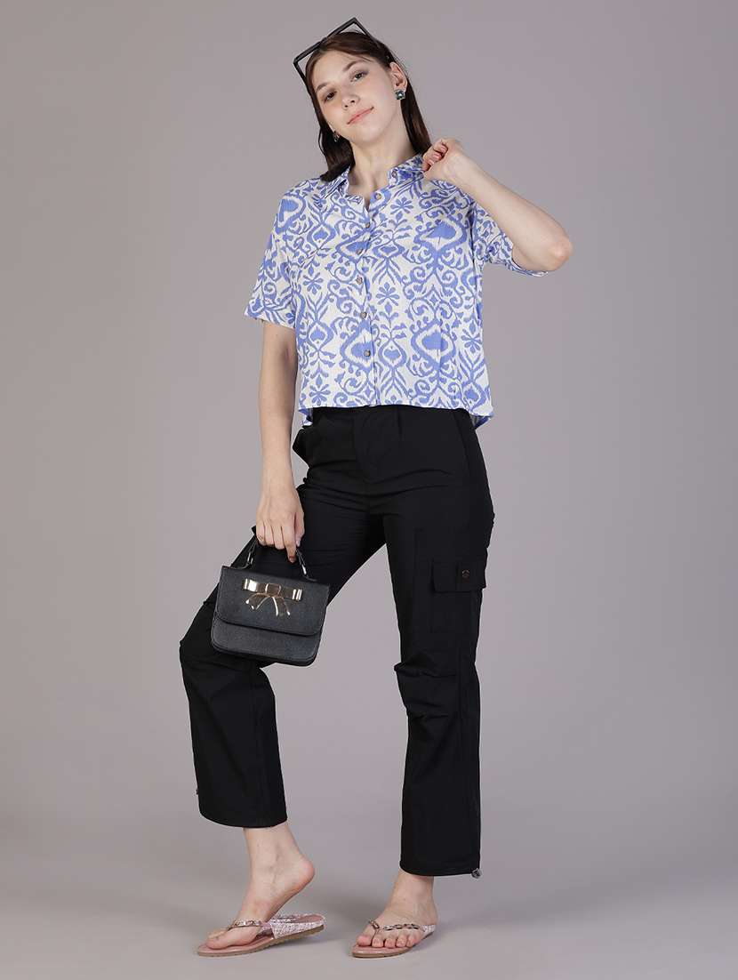 women printed collared short sleeve shirt - 21931318 - Standard Image - 4