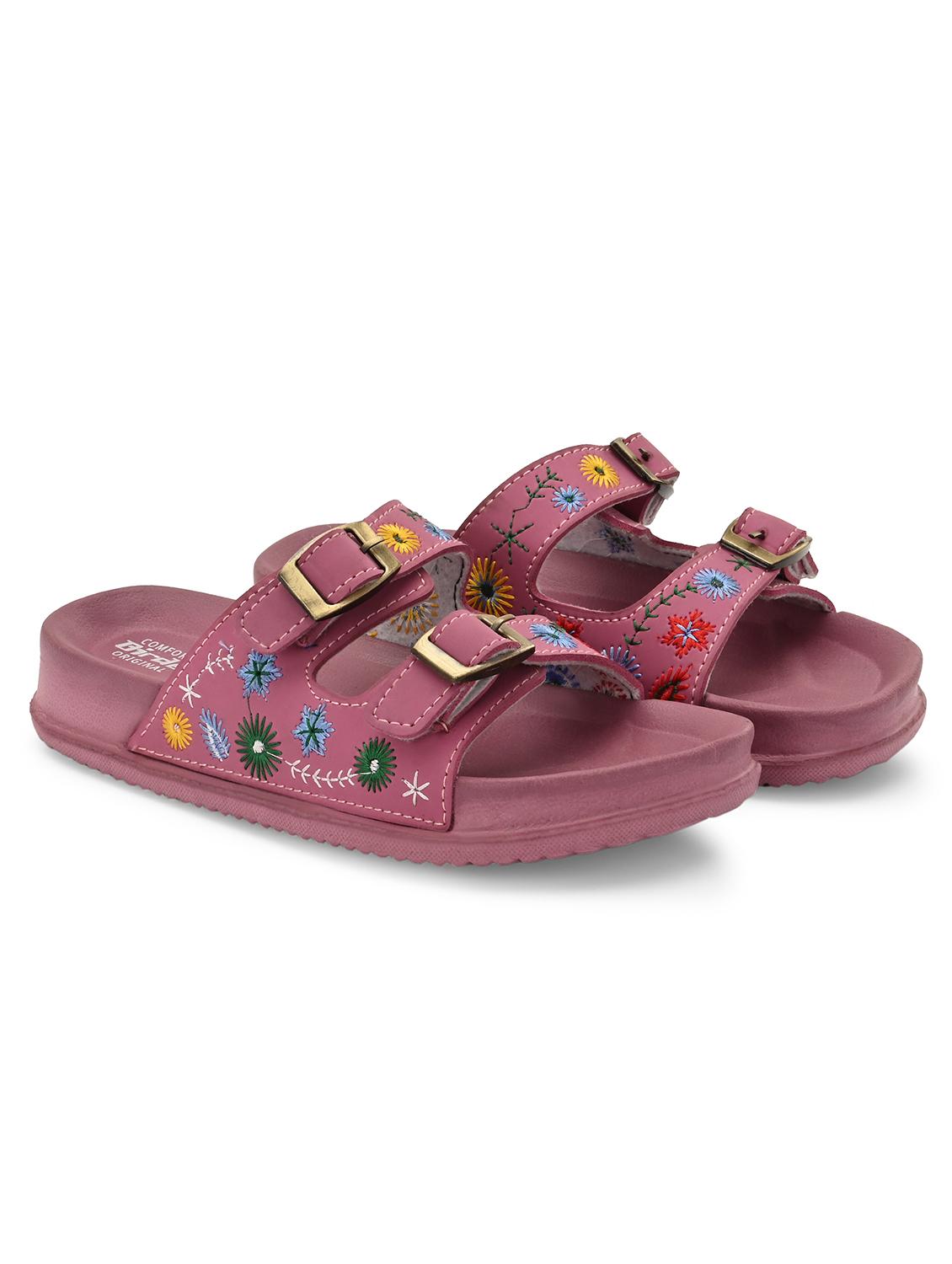 women pink embroidered slip on sandal - 21931383 -  Standard Image - 1