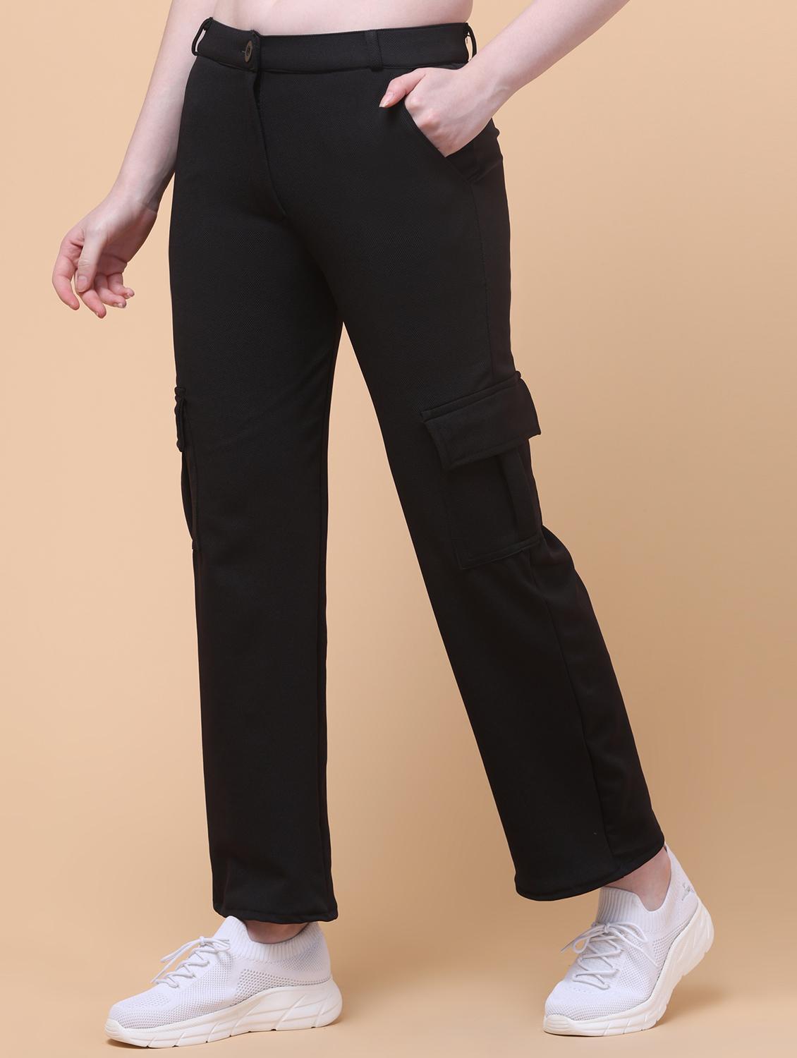 women black solid mid rise cargo - 21931402 - Standard Image - 1