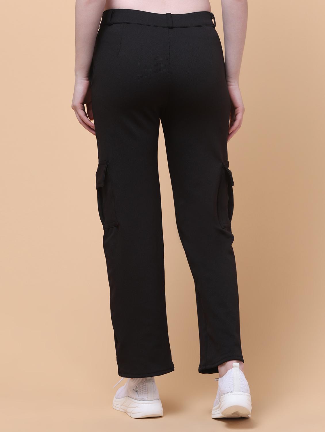 women black solid mid rise cargo - 21931402 - Standard Image - 4