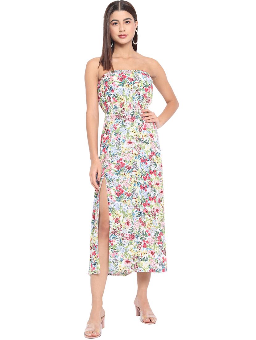 women white floral print a-line tube dress - 21931406 -  Standard Image - 1