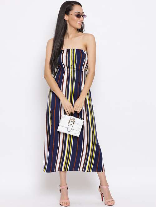 women navy blue striped a-line tube dress - 21931408 - Standard Image - 0