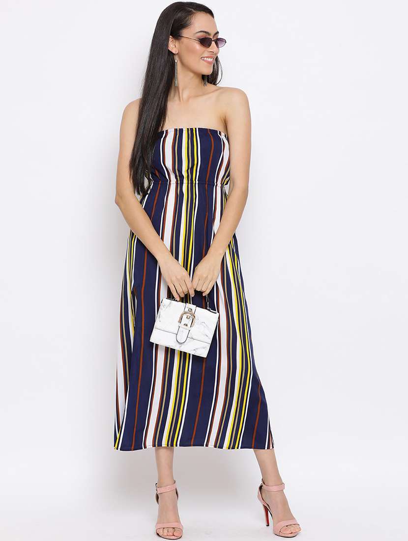women navy blue striped a-line tube dress - 21931408 - Zoom Image - 0