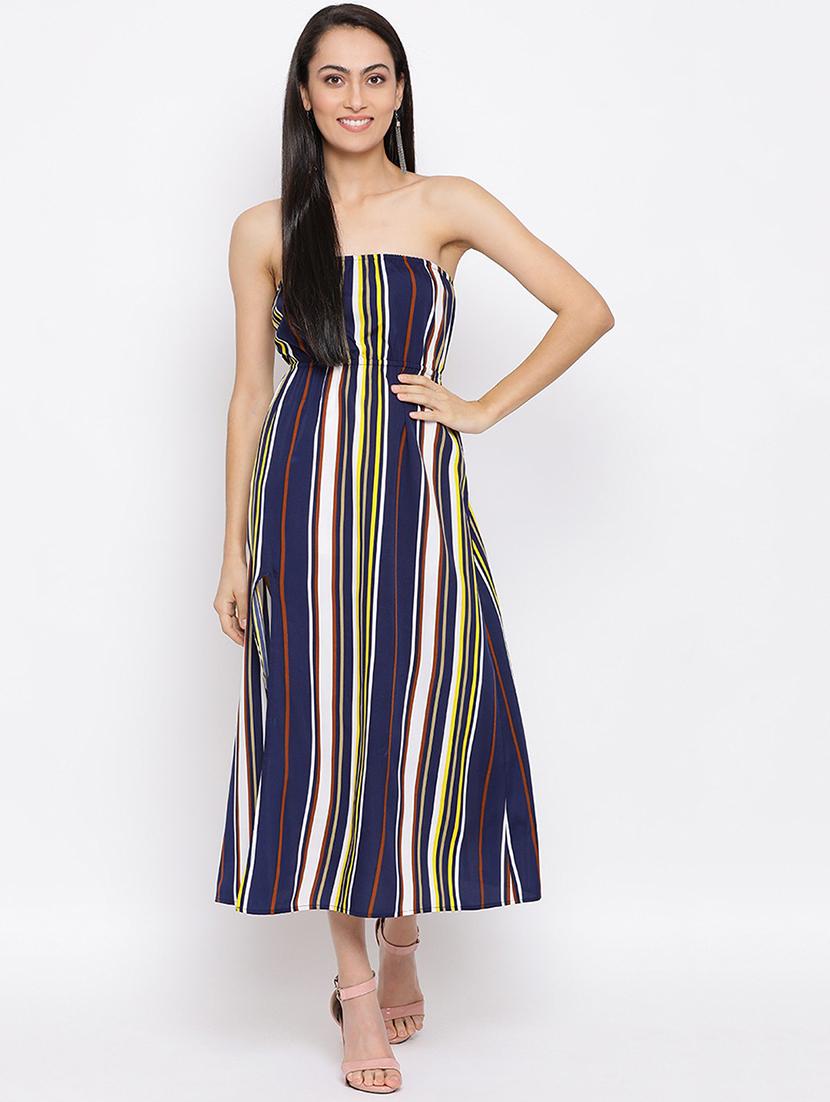 women navy blue striped a-line tube dress - 21931408 - Standard Image - 1