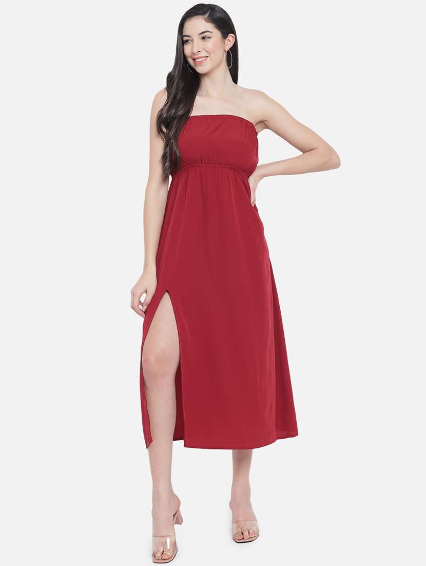 women maroon solid a-line tube dress - 21931410 -  Standard Image - 1