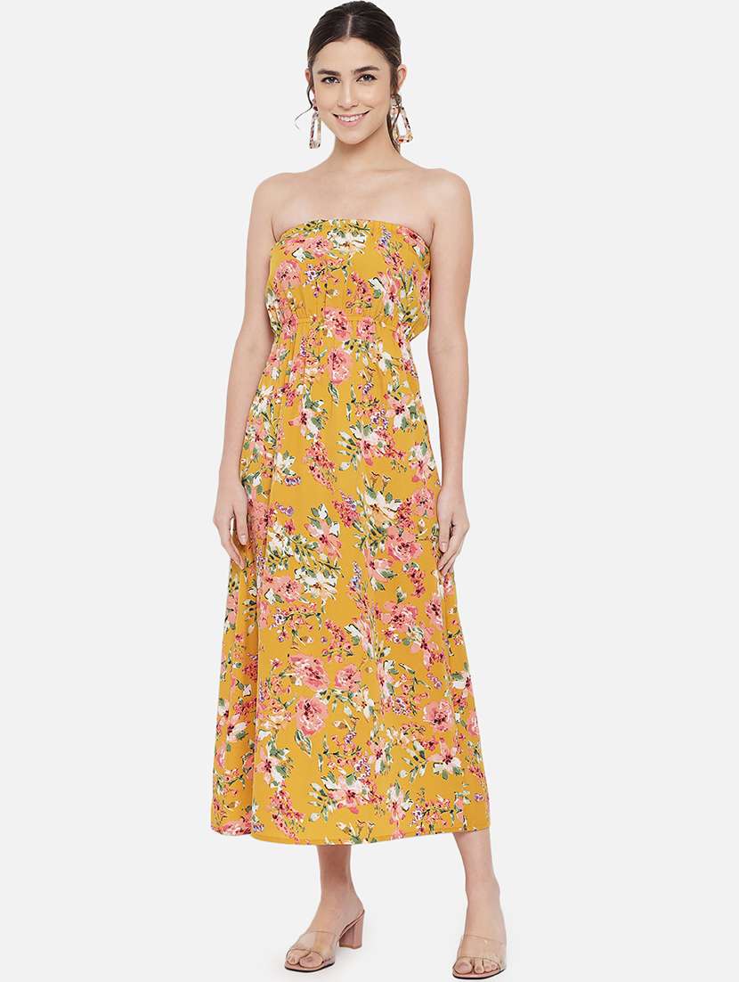 women yellow floral print a-line tube dress - 21931411 -  Standard Image - 1