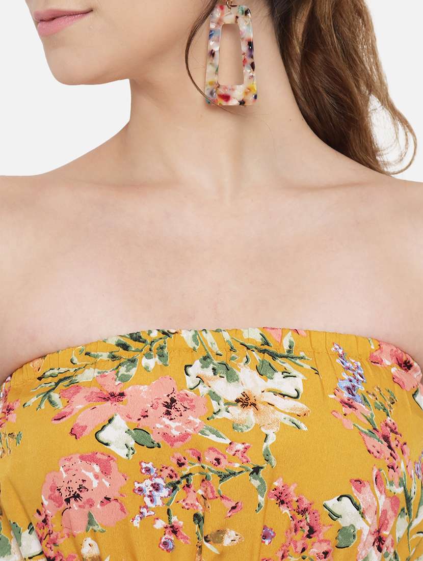 women yellow floral print a-line tube dress - 21931411 -  Standard Image - 4