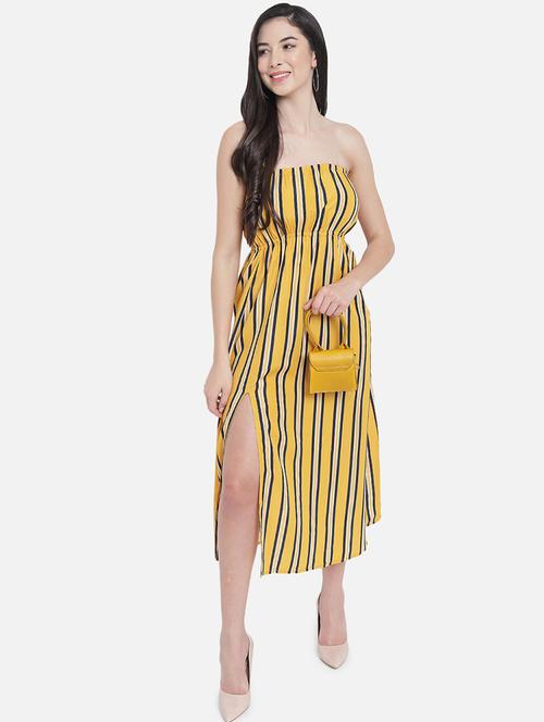 women yellow striped a-line tube dress - 21931413 - Standard Image - 0