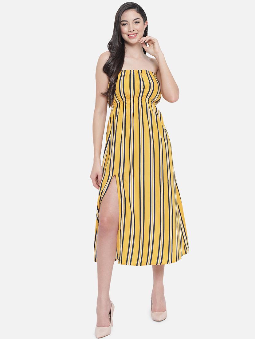 women yellow striped a-line tube dress - 21931413 - Standard Image - 1