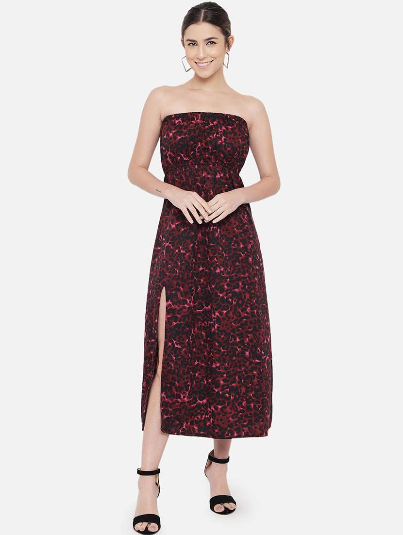 women animal print sleeveless side slit tube dress - 21931415 - Standard Image - 1