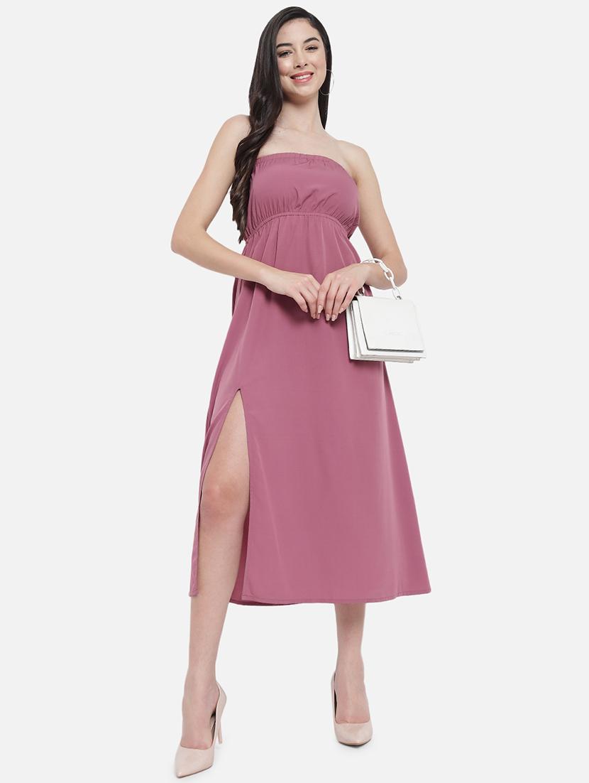 women solid sleeveless side slit tube dress - 21931416 - Zoom Image - 0