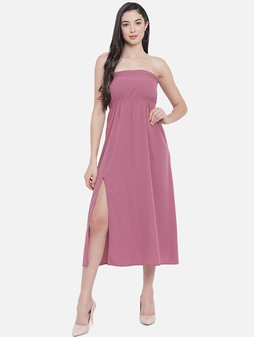 women solid sleeveless side slit tube dress - 21931416 - Standard Image - 1