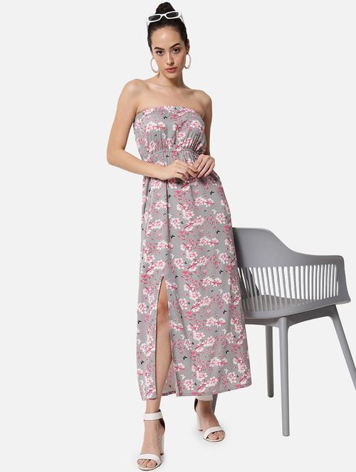 women floral print sleeveless side slit tube dress - 21931419 - Standard Image - 0