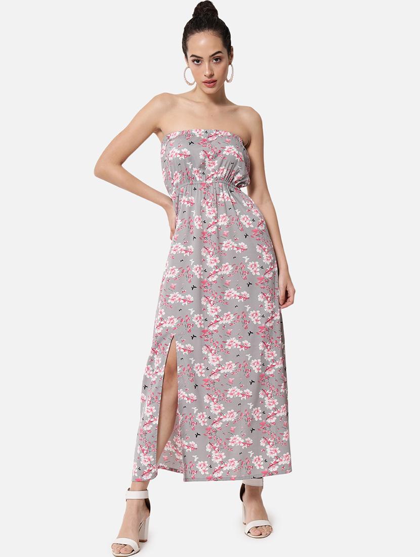 women floral print sleeveless side slit tube dress - 21931419 - Standard Image - 1