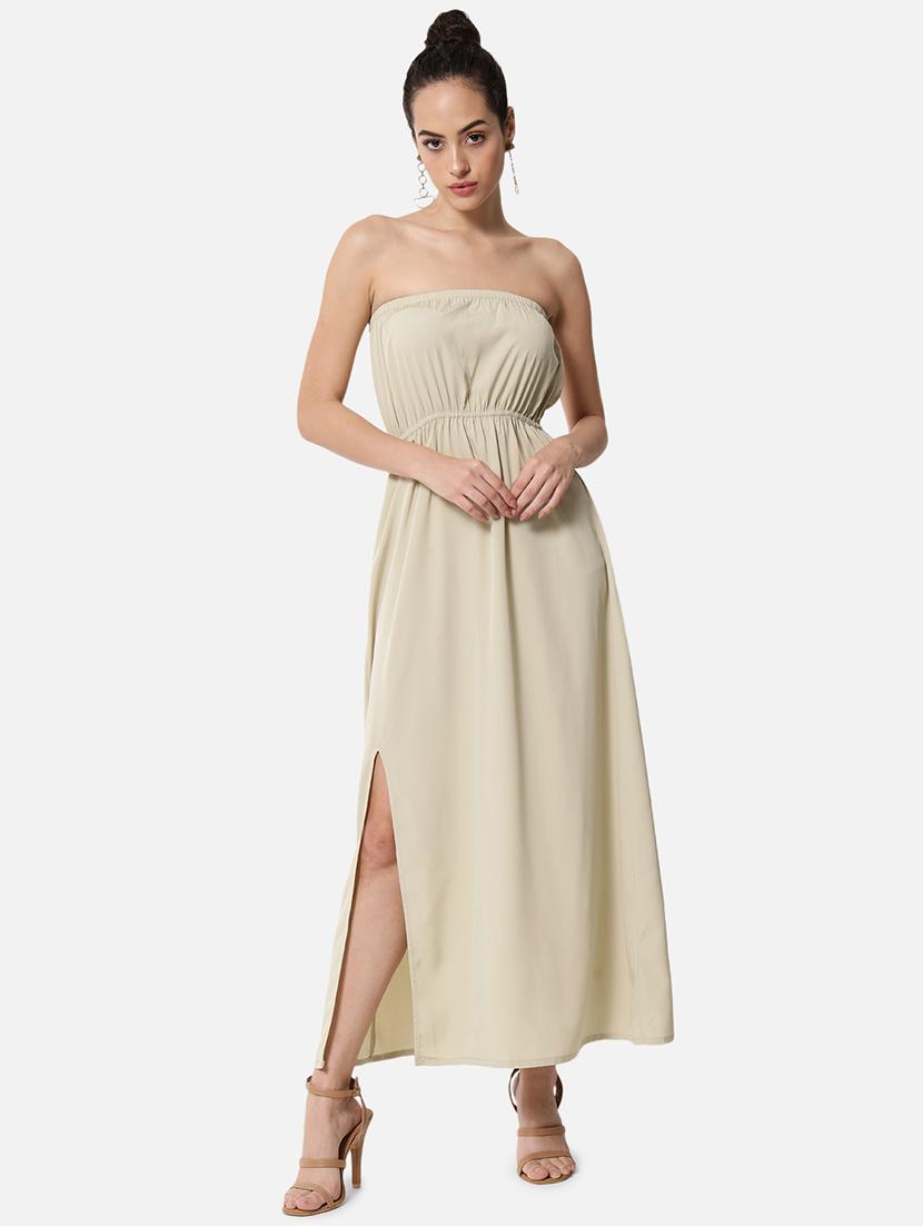 women beige solid sleeveless tube dress - 21931420 - Standard Image - 1