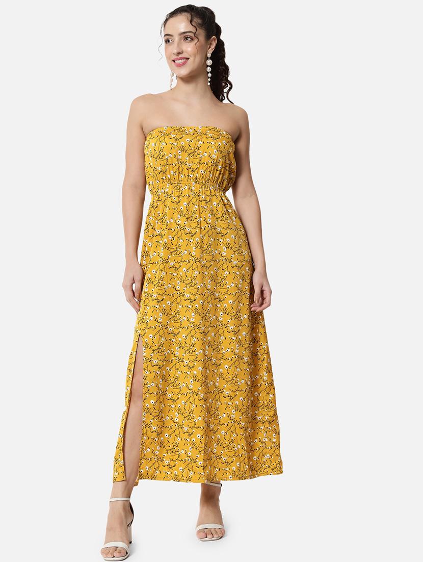 women floral print sleeveless side slit tube dress - 21931421 -  Standard Image - 1