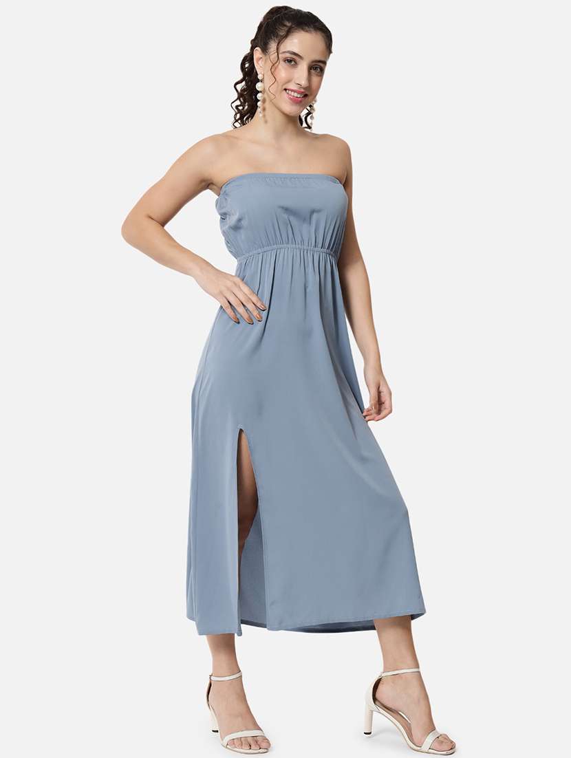 women solid sleeveless side slit tube dress - 21931424 -  Standard Image - 1