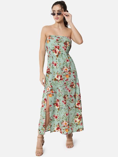 women floral print sleeveless side slit tube dress - 21931427 -  Standard Image - 0