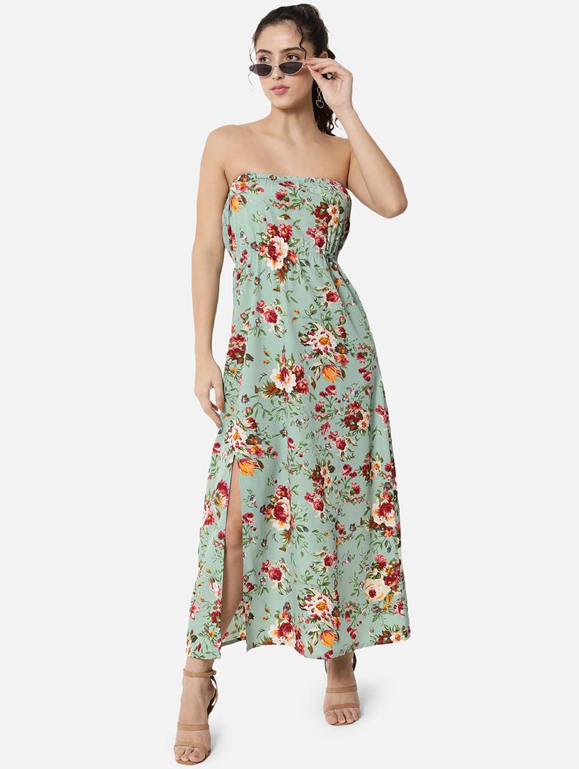 women floral print sleeveless side slit tube dress - 21931427 -  Zoom Image - 0