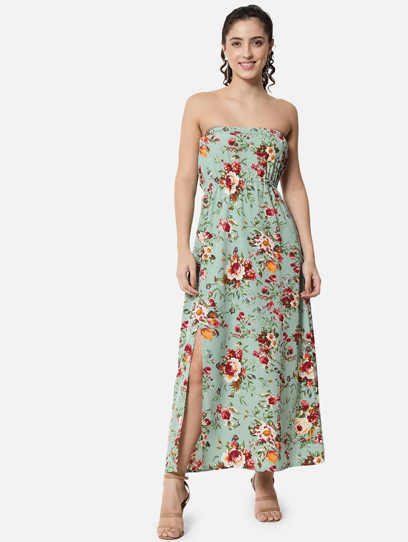 women floral print sleeveless side slit tube dress - 21931427 -  Standard Image - 1