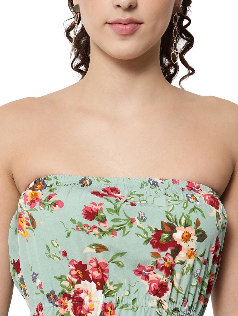 women floral print sleeveless side slit tube dress - 21931427 - Standard Image - 4