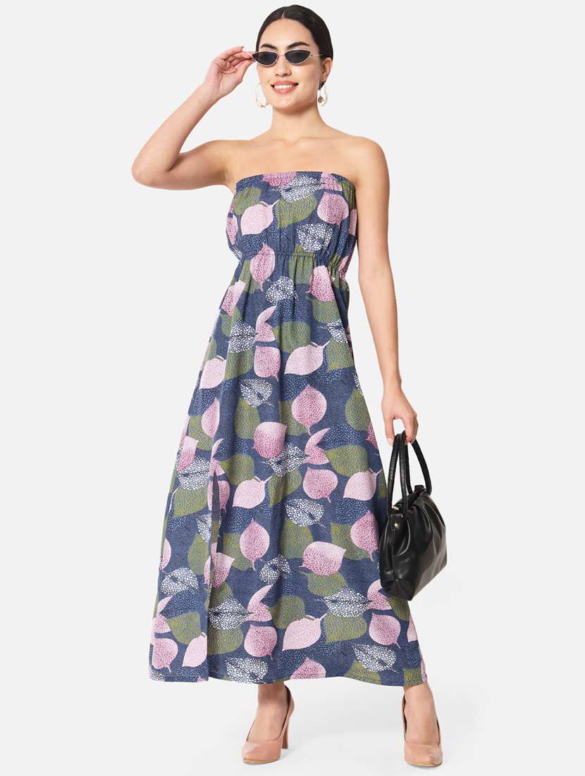 women printed sleeveless side slit tube dress
