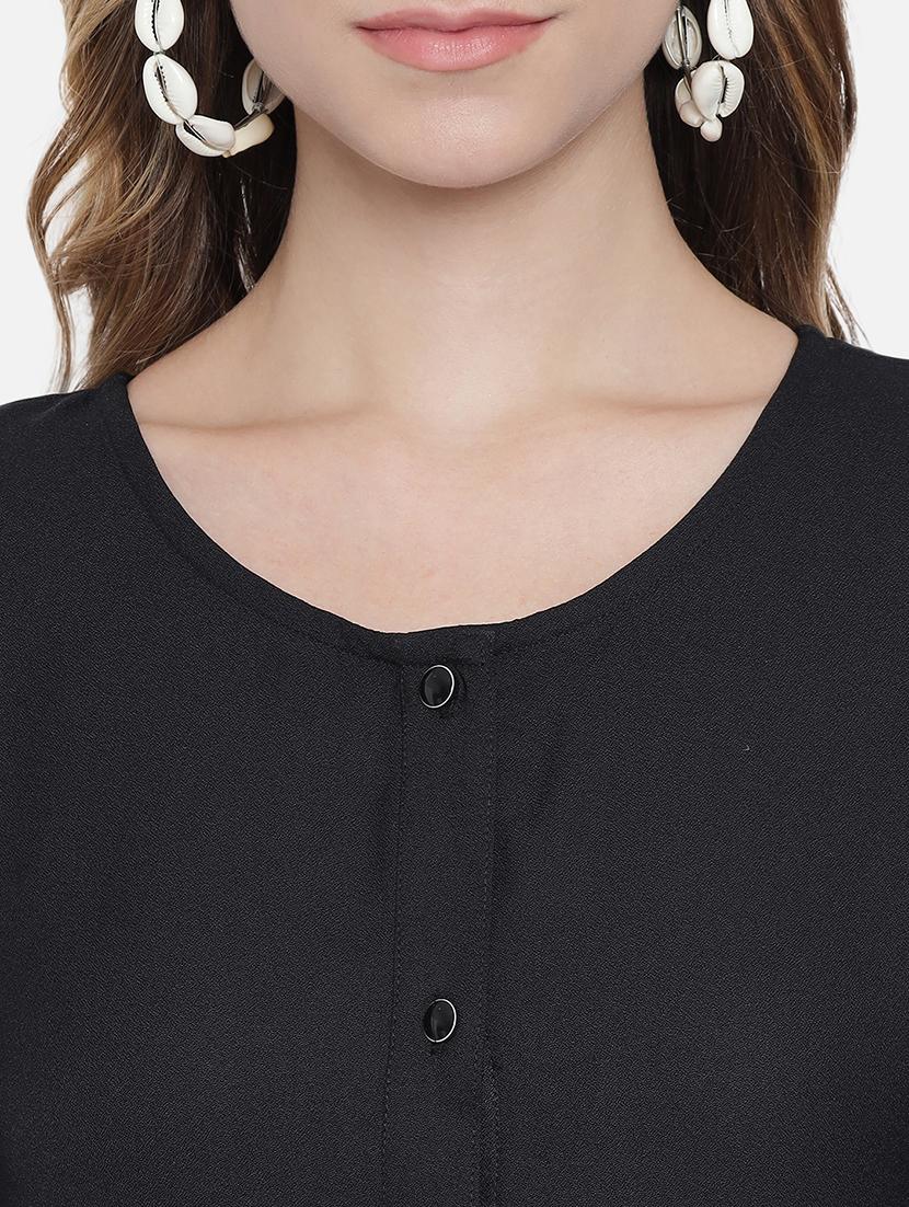 women black solid short sleeve a-line dress - 21931434 - Standard Image - 4