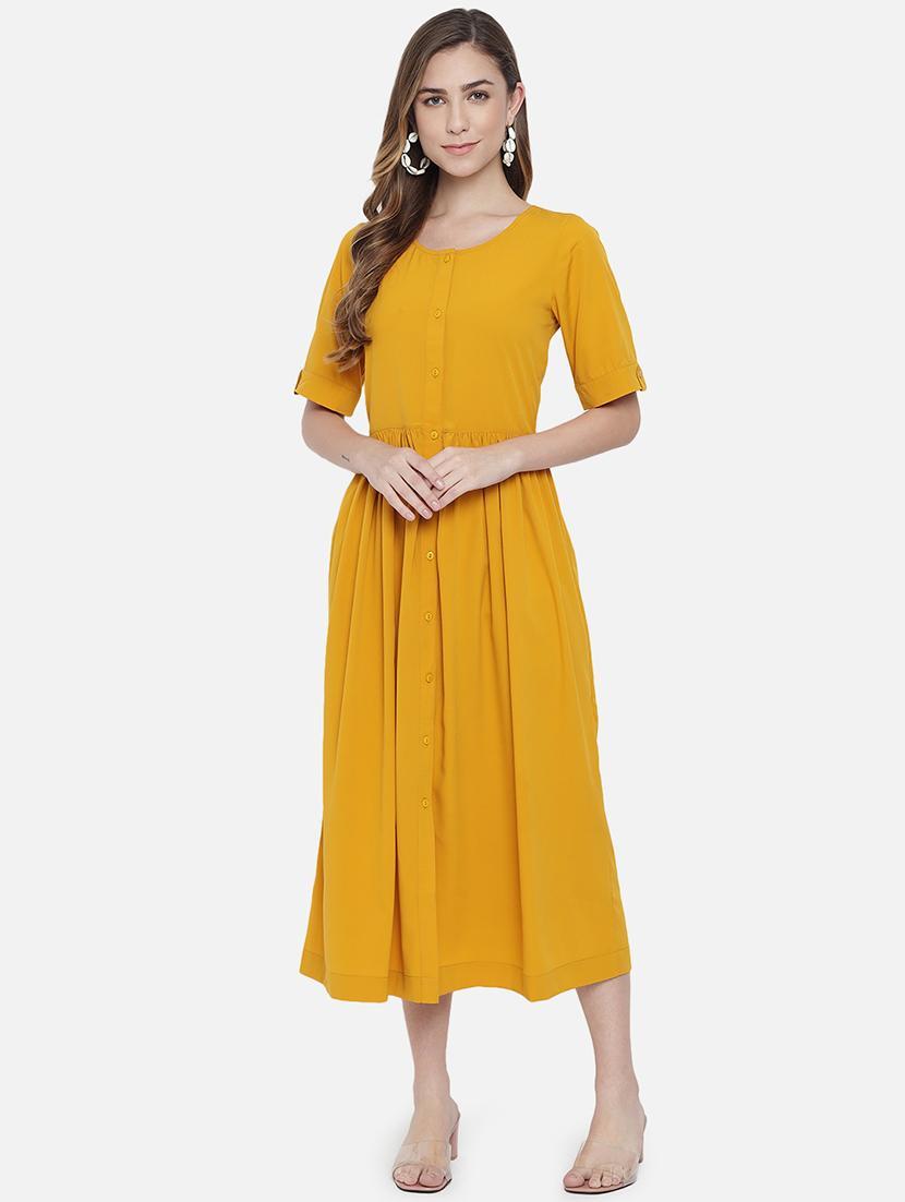 women solid round neck fit and flared dress - 21931435 -  Standard Image - 1