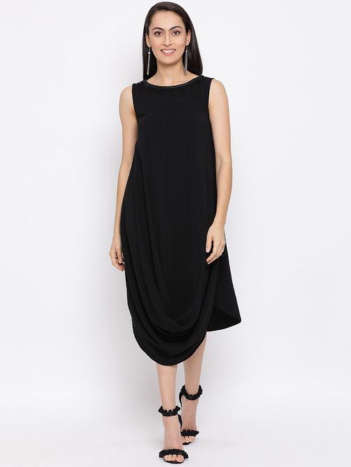 women black solid sleeveless a-line dress - 21931439 -  Standard Image - 0