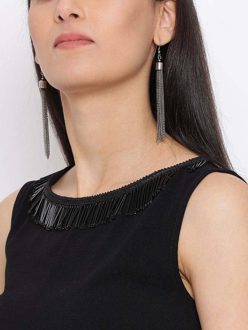 women black solid sleeveless a-line dress - 21931439 - Standard Image - 4