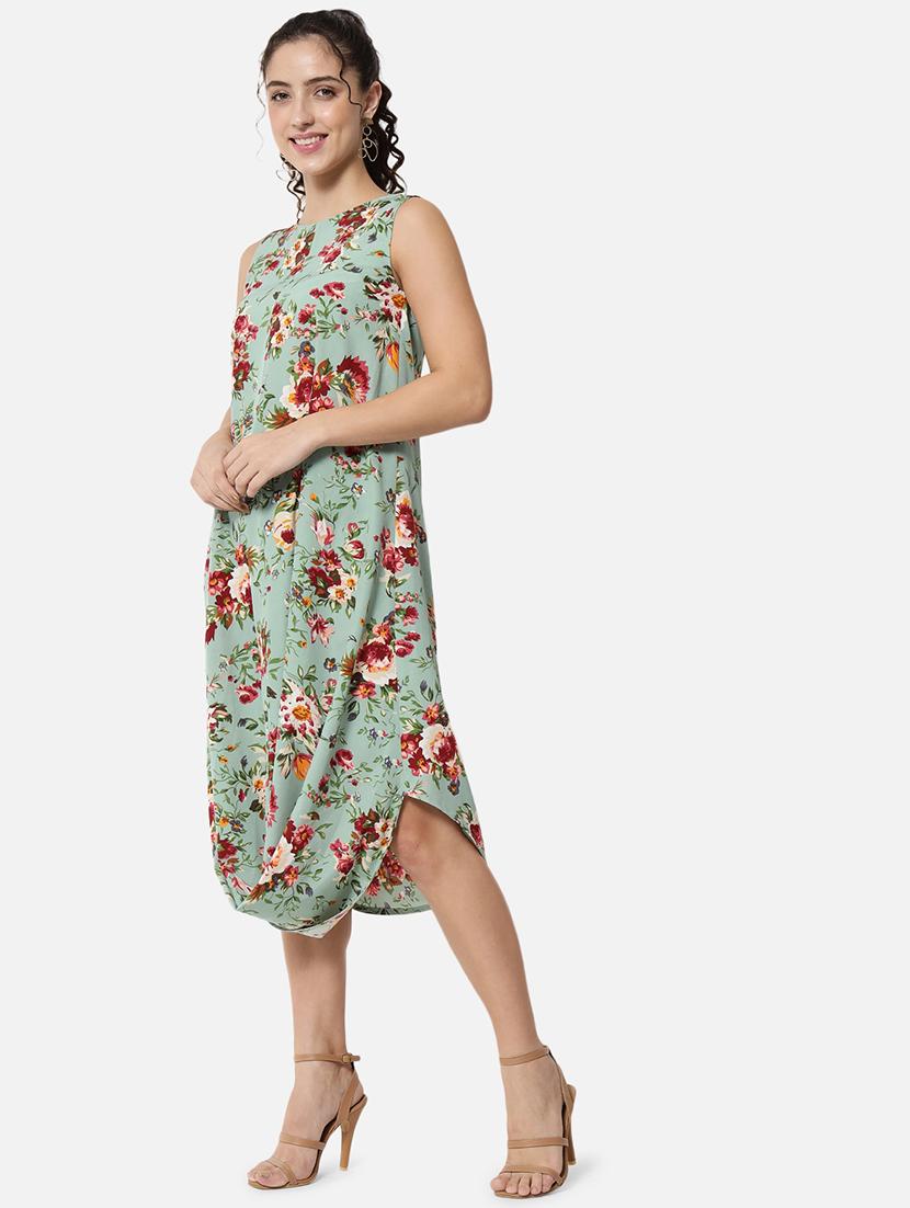 women floral print sleeve a-line cowl dress - 21931440 -  Standard Image - 1