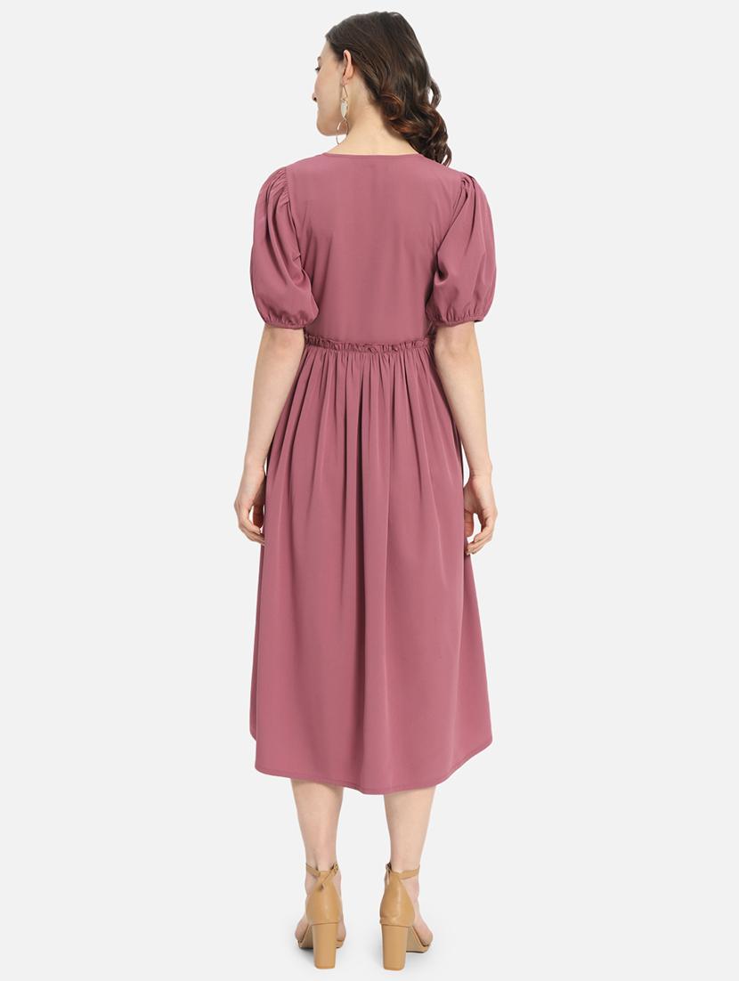 women solid puff sleeve high low dress - 21931443 - Standard Image - 4