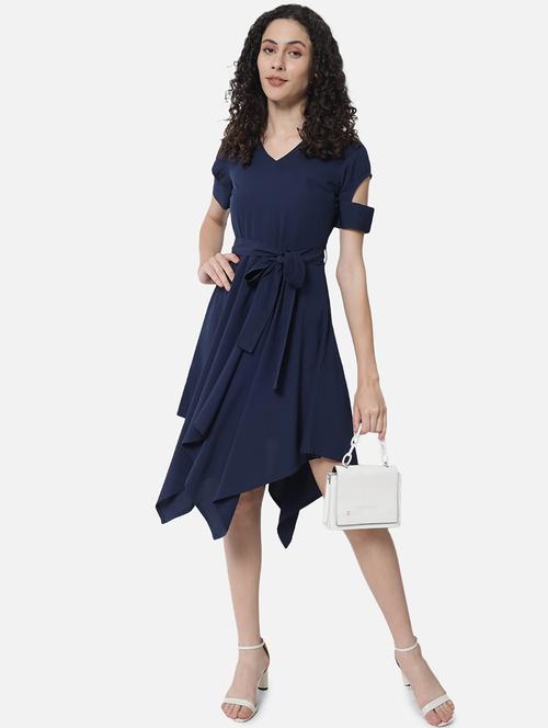 women solid short sleeve asymmetric dress - 21931449 -  Standard Image - 0