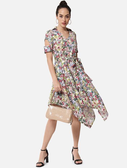 women floral print collared asymmtric dress - 21931450 -  Standard Image - 0
