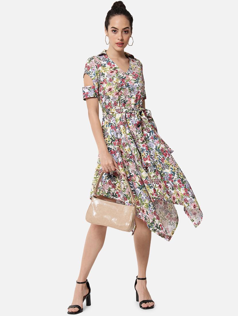 women floral print collared asymmtric dress - 21931450 -  Zoom Image - 0
