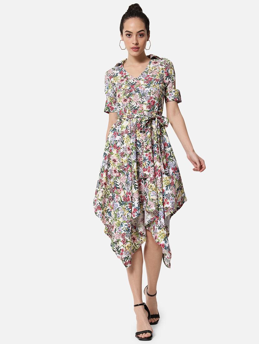 women floral print collared asymmtric dress - 21931450 -  Standard Image - 1
